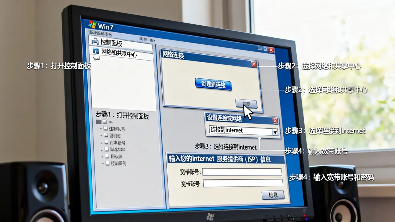 win7怎么创建新的宽带连接服务器，电脑拨号上网设置步骤详解？