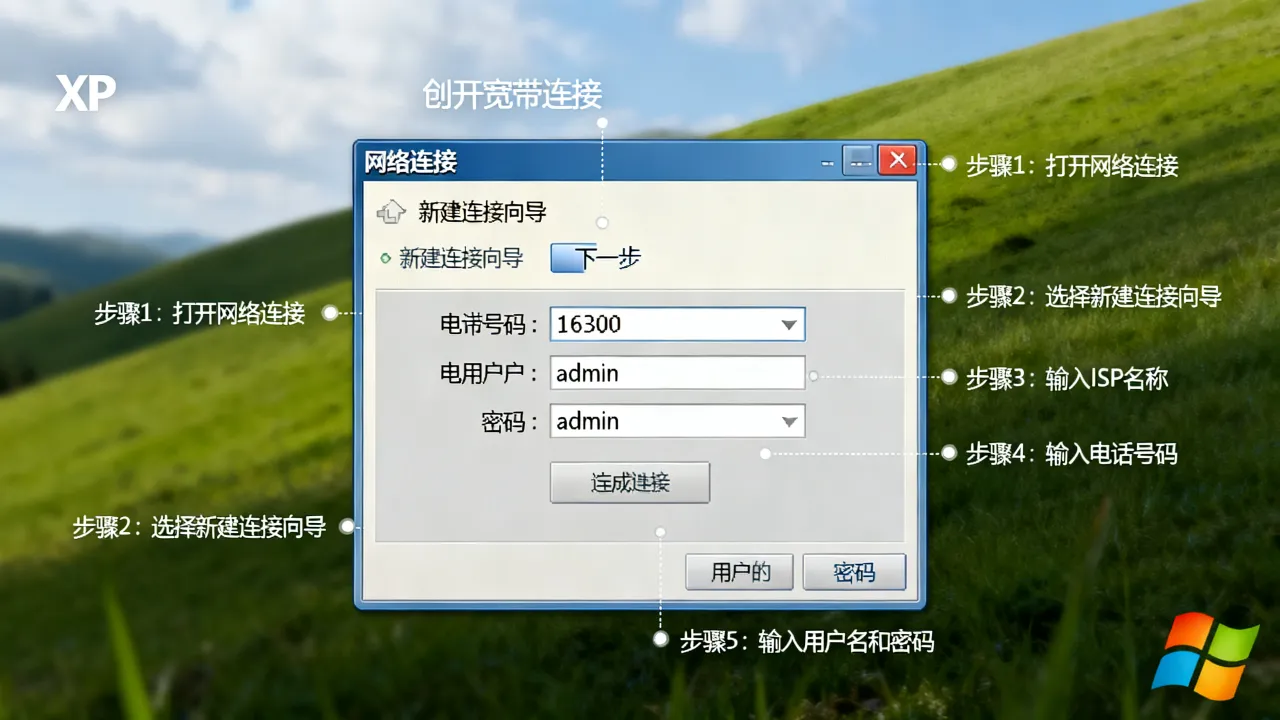 XP系统如何创建宽带连接服务器？拨号连接步骤与设置方法