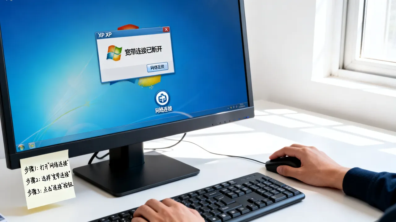 xp系统宽带连接断开怎么连接服务器，电脑网络掉线如何重新拨号上网