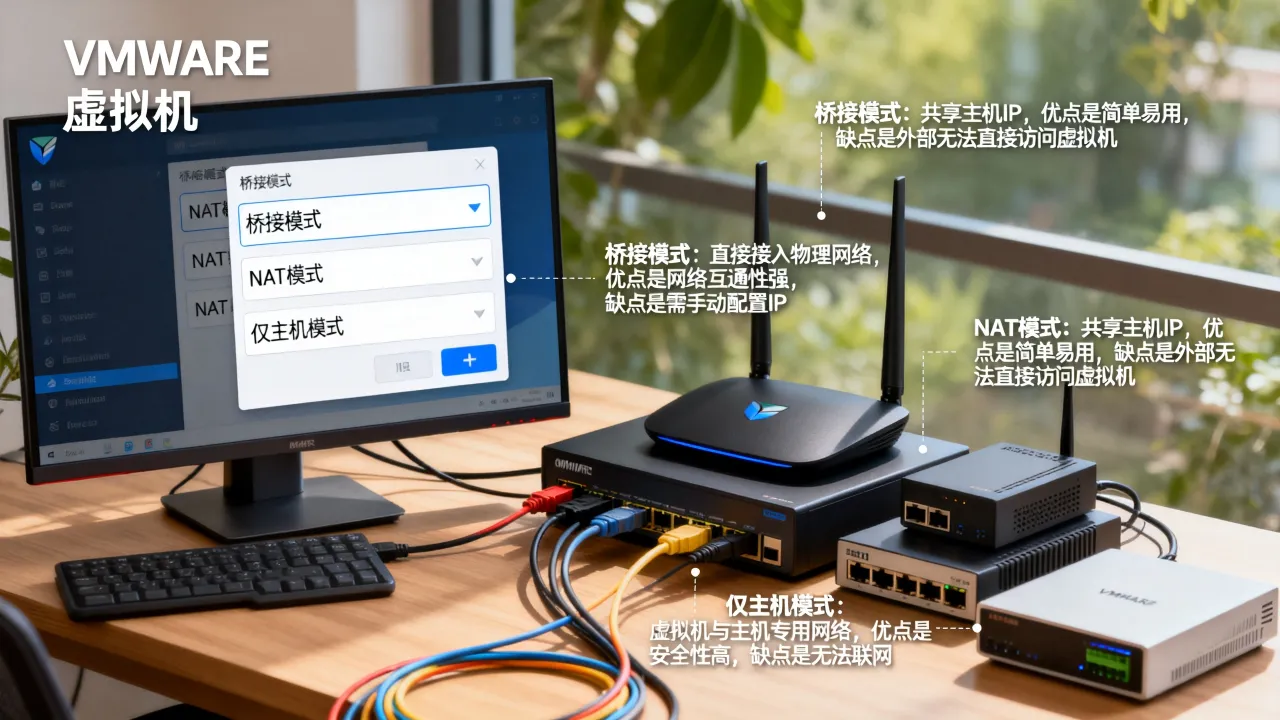 虚拟机有几种常用接入方式？各有什么优缺点？，VMware虚拟机网络模式哪种好？