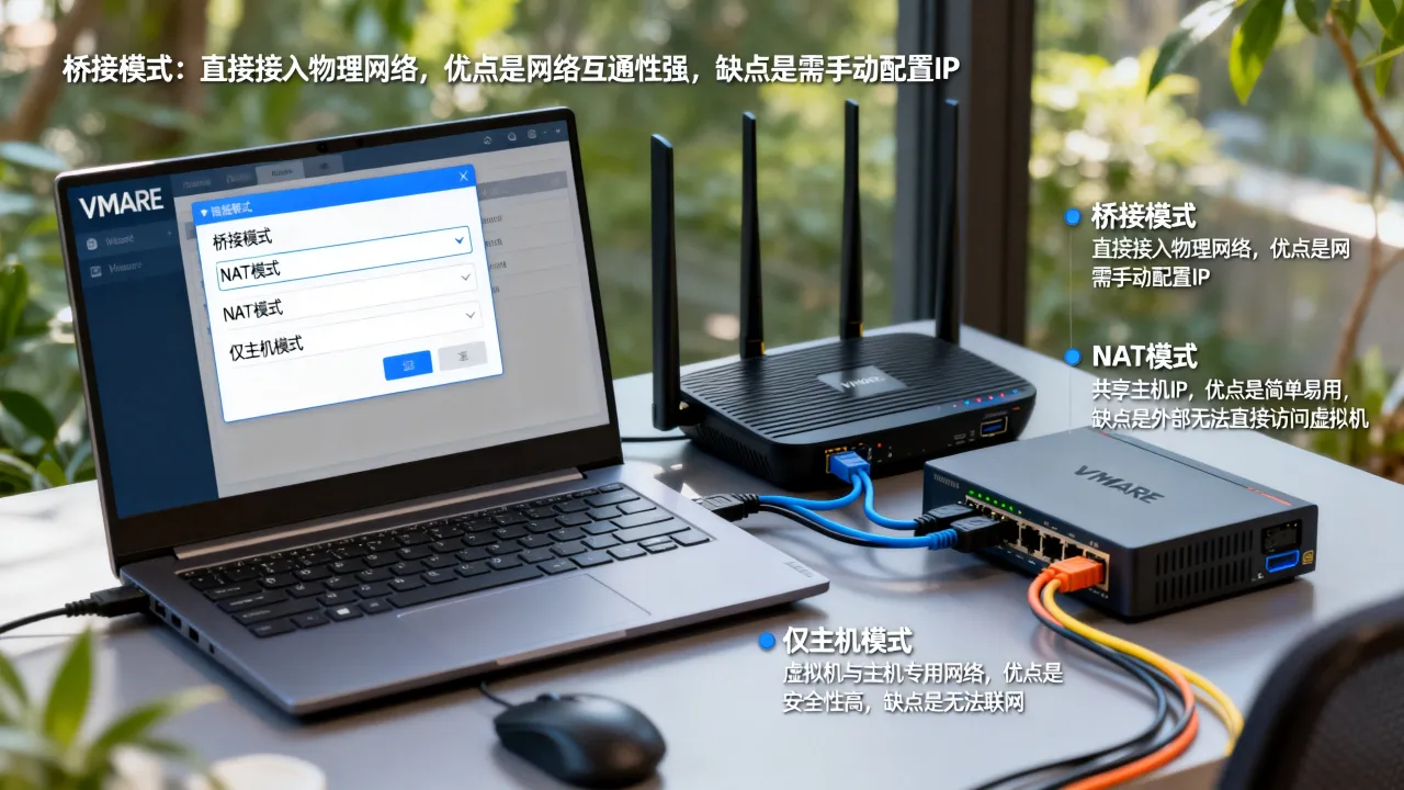 虚拟机有几种常用接入方式？各有什么优缺点？，VMware虚拟机网络模式哪种好？