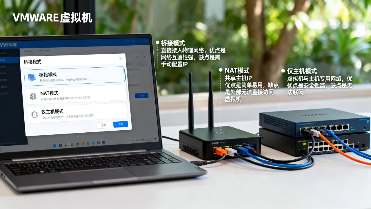 虚拟机有几种常用接入方式？各有什么优缺点？，VMware虚拟机网络模式哪种好？