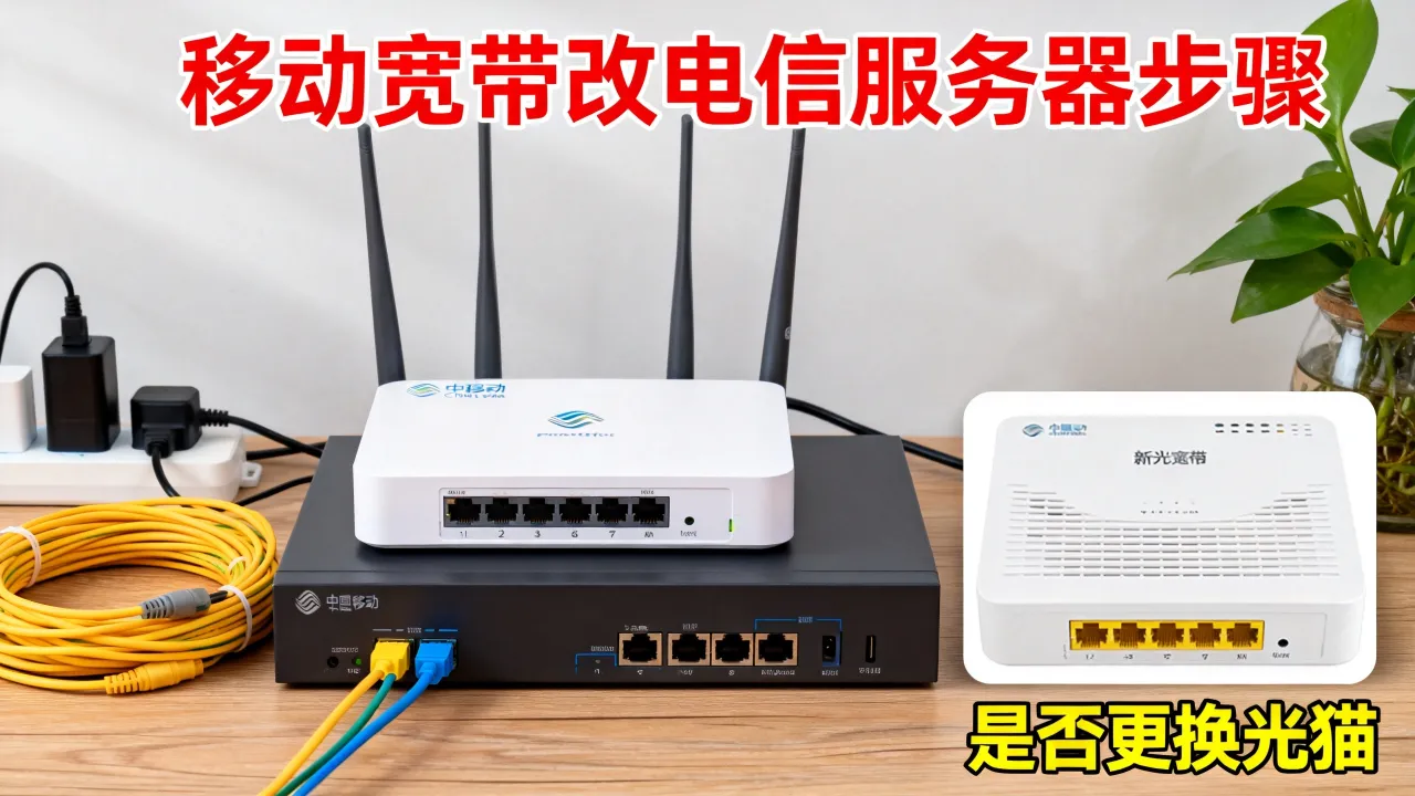 移动宽带改电信服务器怎么弄，移动宽带换电信要换光猫吗？