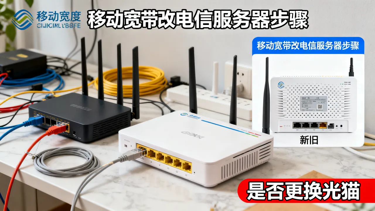 移动宽带改电信服务器怎么弄，移动宽带换电信要换光猫吗？